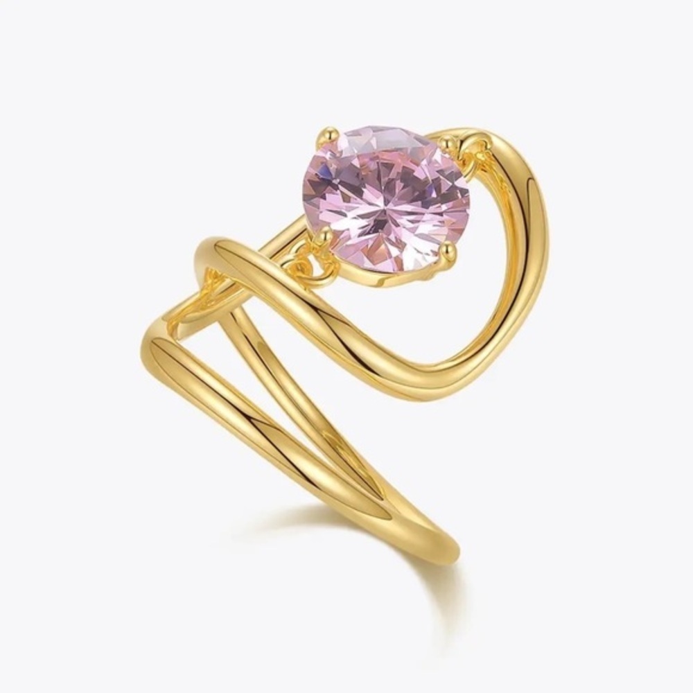 Jess 18k Gold Plates Geometric Pink CZ Ring